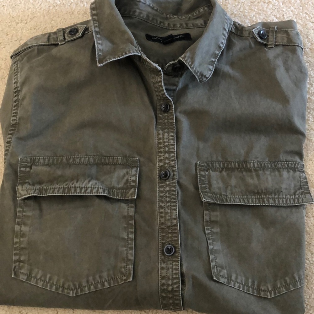 Women's Olive Utility Button-Front Shirt